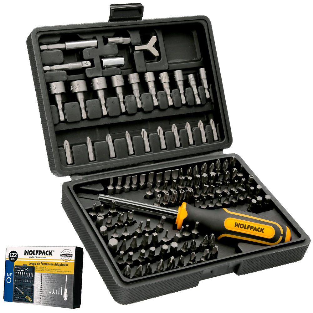 Juego de Puntas y Adaptadores 1/4" 122 Piezas con Maletín | Acero Cromo Vanadio