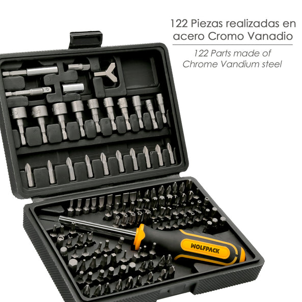 Juego de Puntas y Adaptadores 1/4" 122 Piezas con Maletín | Acero Cromo Vanadio