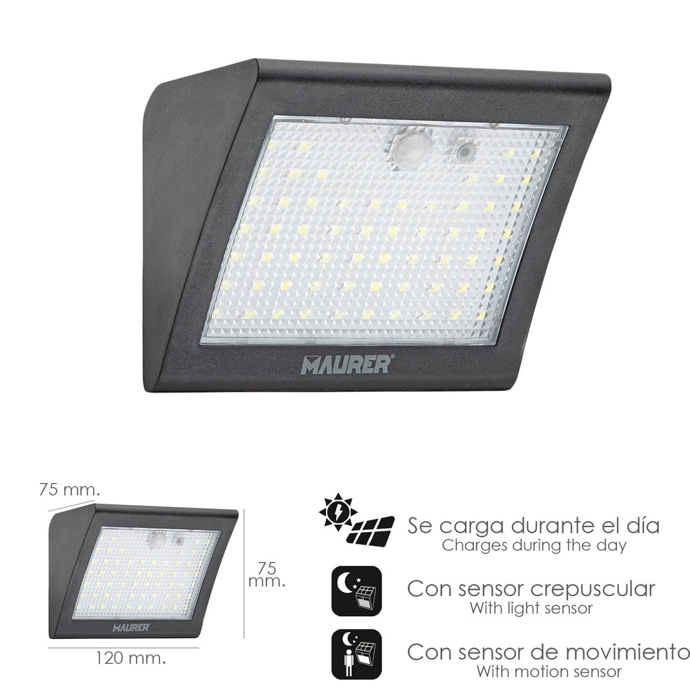 Aplique Solar LED 250 Lúmenes con Sensor de Movimiento