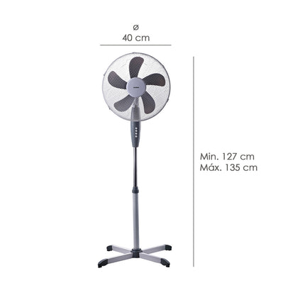 Ventilador de Pie Ø40 cm Blanco y Gris 45W 5 Aspas