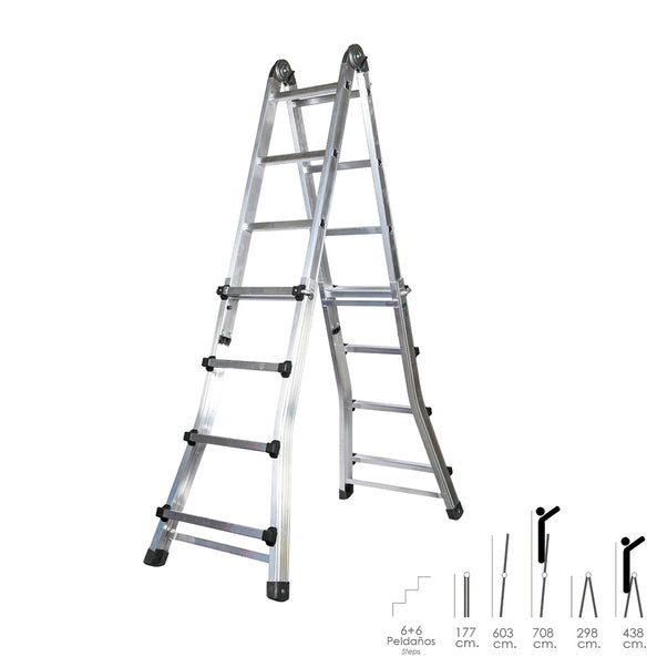 Escalera telescópica de aluminio 6+6 peldaños – Perfil 67 mm