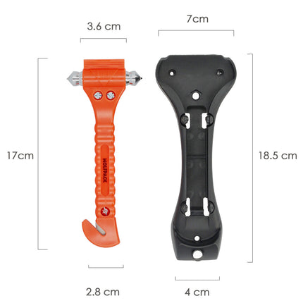 Martillo Rompecristales con Cuchilla – Herramienta de Emergencia 17cm con Punta de Tungsteno y Cortacinturón
