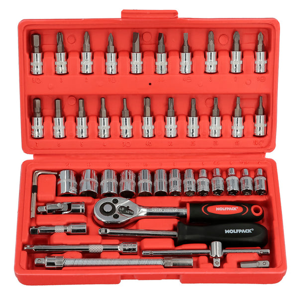 Juego de Llaves de Vaso y Puntas 1/4" 46 Piezas con Carraca y Maletín | Acero Cromo Vanadio