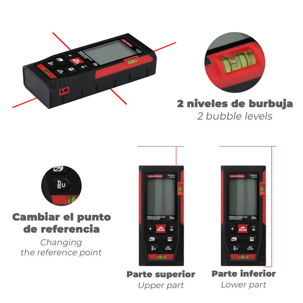 Medidor Láser 50 m con 10 Funciones y Alta Precisión