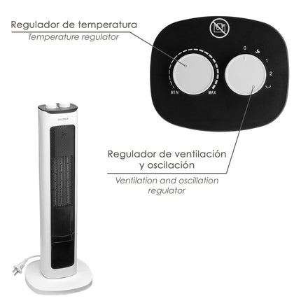 Termoventilador Cerámico Torre Efecto Llama Oscilante