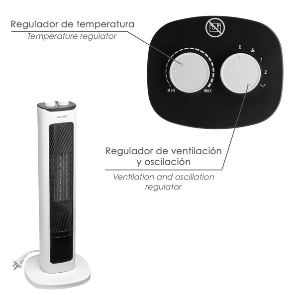 Termoventilador Cerámico Torre Efecto Llama Oscilante