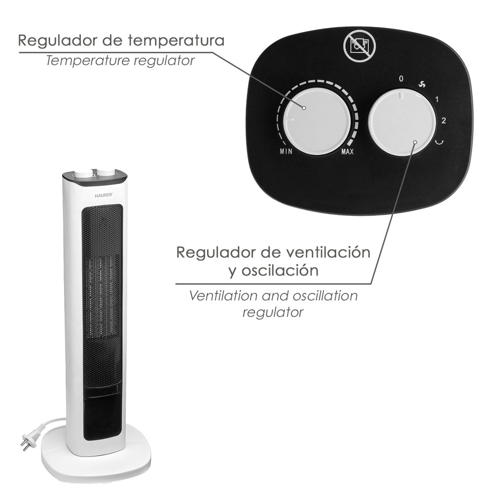 Termoventilador Cerámico Torre Efecto Llama Oscilante