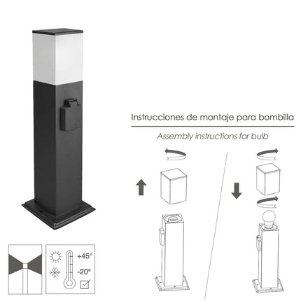 Poste Baliza de Jardín con Enchufe Negro