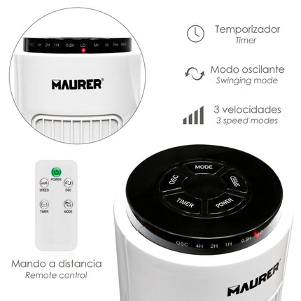 Ventilador Torre Maurer 73 cm con Mando y Oscilación