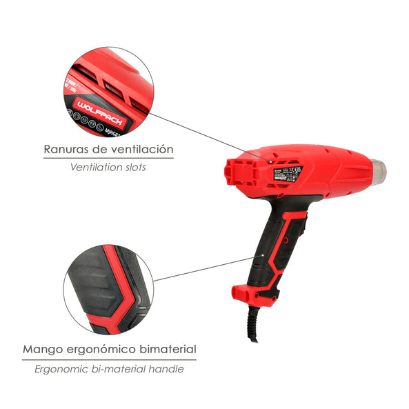 Pistola de Aire Caliente 2000W con 2 Potencias y Accesorios | Decapador Eléctrico Profesional