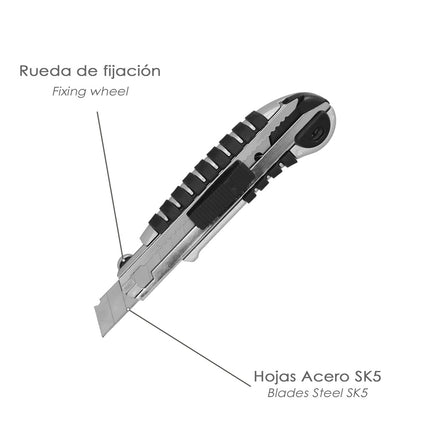 Cutter Aluminio Profesional 18 mm con 5 Hojas SK5