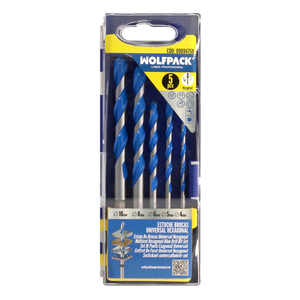 Estuche de Brocas Wolfpack Universales Ø4–10 mm | Punta Hexagonal Multiusos