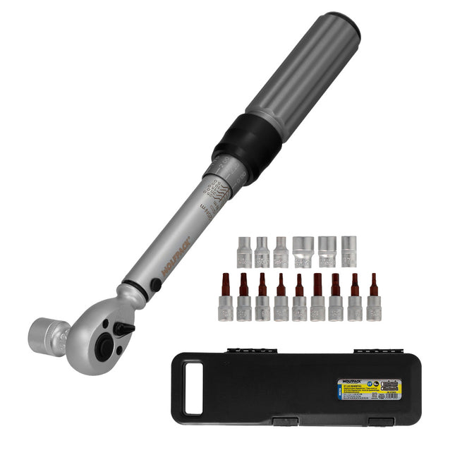 Set Llave Dinamométrica 1/4" con Vasos y Puntas | Par 5–25 Nm | Acero Cromo Vanadio