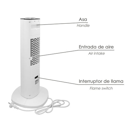 Termoventilador Cerámico Torre Efecto Llama Oscilante