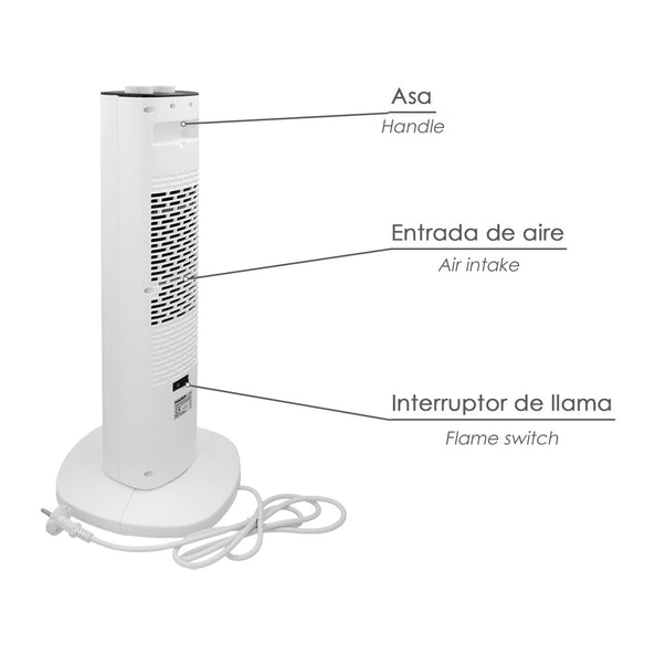 Termoventilador Cerámico Torre Efecto Llama Oscilante