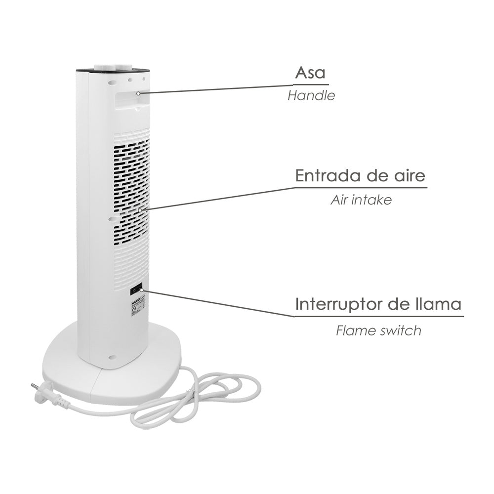 Termoventilador Cerámico Torre Efecto Llama Oscilante