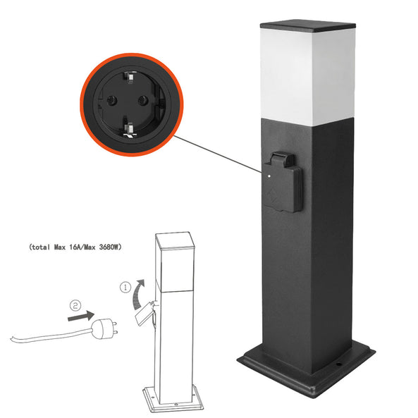 Poste Baliza de Jardín con Enchufe Negro