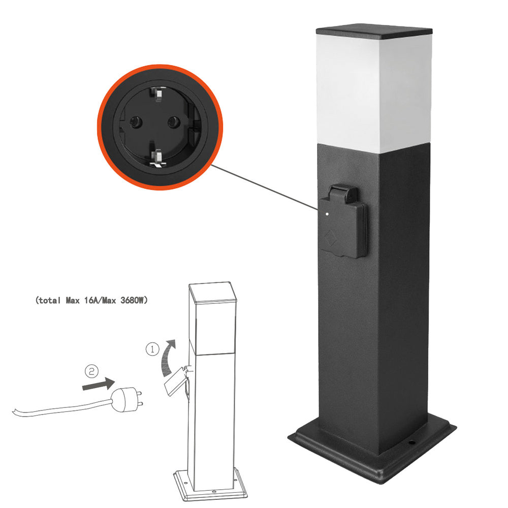 Poste Baliza de Jardín con Enchufe Negro