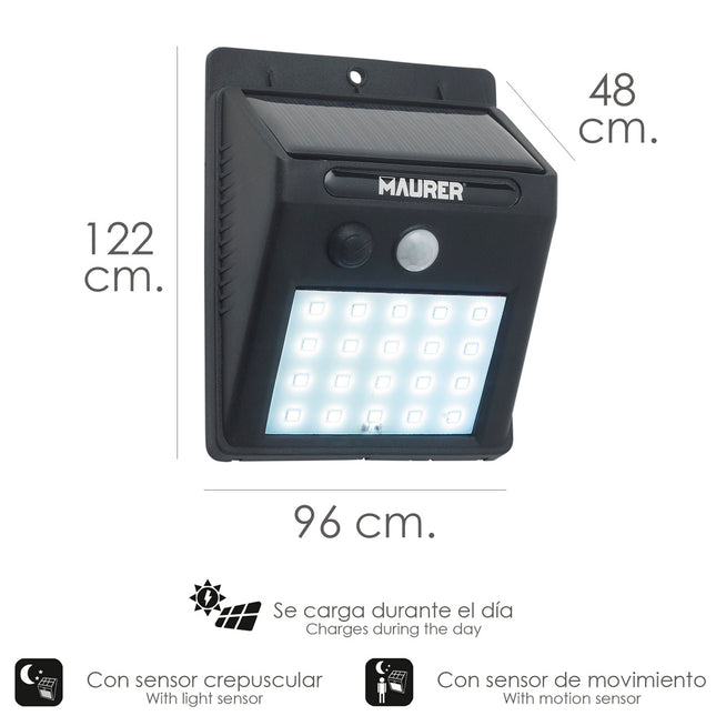 Aplique Solar LED 200 Lúmenes IP65 con Sensor de Movimiento
