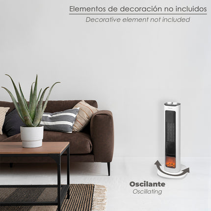 Termoventilador Cerámico Torre Efecto Llama Oscilante