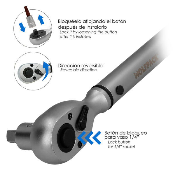 Set Llave Dinamométrica 1/4" con Vasos y Puntas | Par 5–25 Nm | Acero Cromo Vanadio
