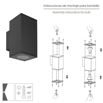 Lámpara Aplique Doble GU10 IP65 Negra