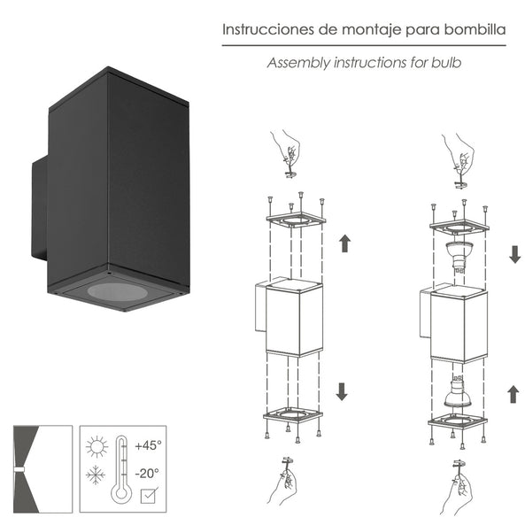 Lámpara Aplique Doble GU10 IP65 Negra