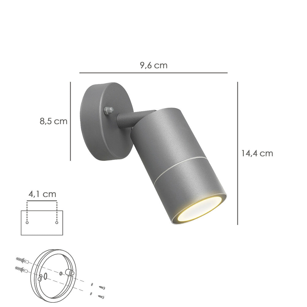 Lámpara Aplique Exterior GU10 IP44 Gris | Orientable | Aluminio Fundido