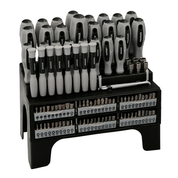 Juego de Destornilladores y Puntas 100 Piezas con Soporte | Acero Cromo Vanadio y Mango Bimaterial