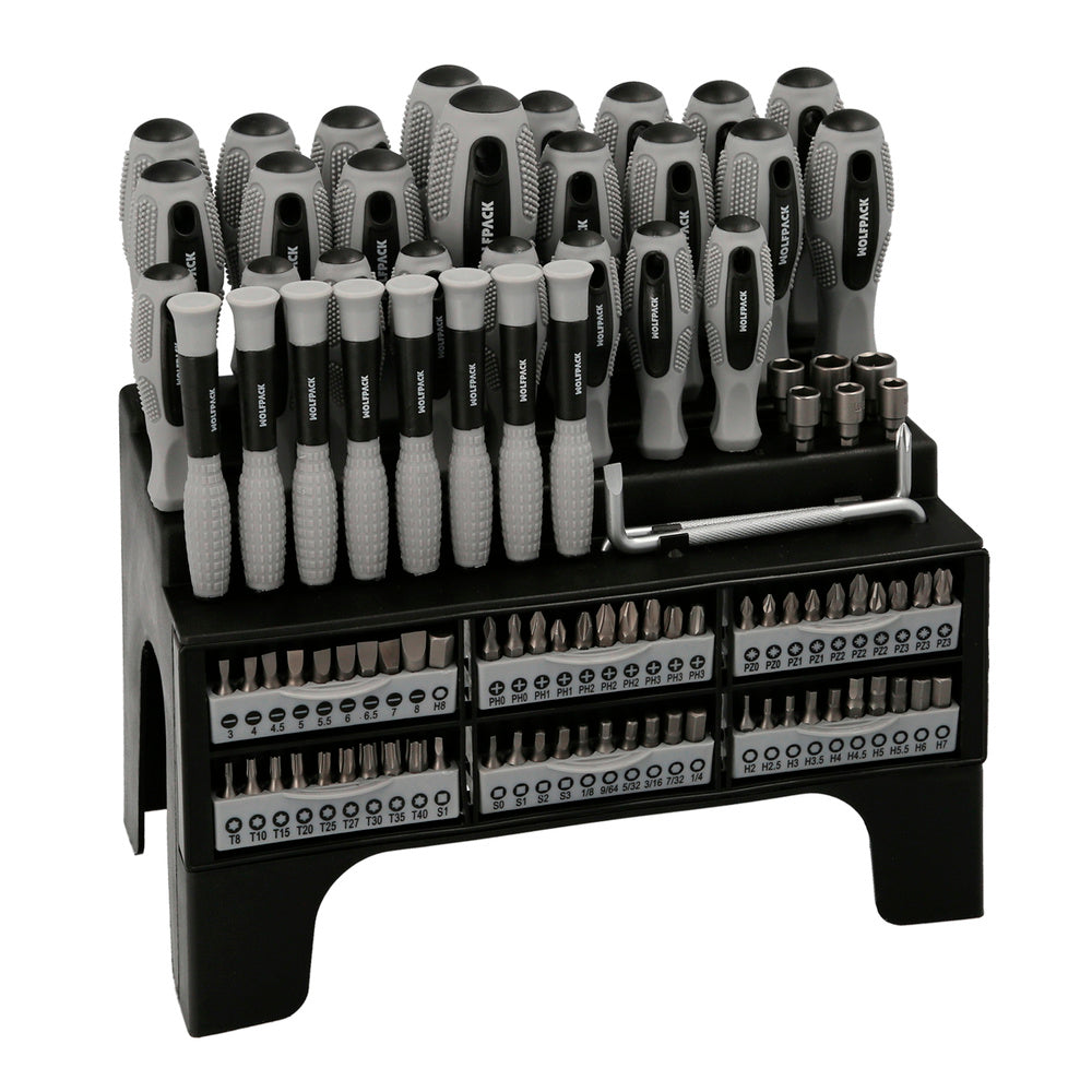 Juego de Destornilladores y Puntas 100 Piezas con Soporte | Acero Cromo Vanadio y Mango Bimaterial