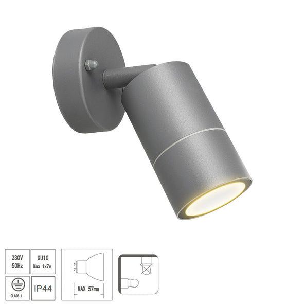 Lámpara Aplique Exterior GU10 IP44 Gris | Orientable | Aluminio Fundido