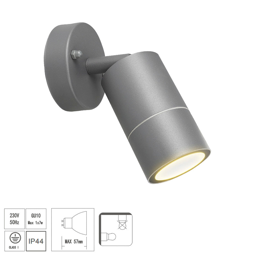 Lámpara Aplique Exterior GU10 IP44 Gris | Orientable | Aluminio Fundido