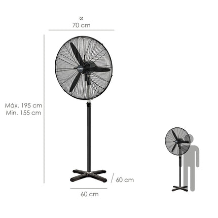 Ventilador de Pie Industrial Ø65 cm Negro 190W Regulable