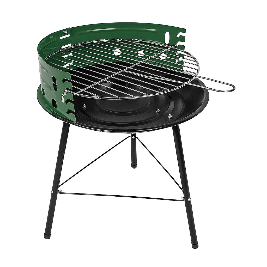 Barbacoa de Carbón Portátil Redonda 33 cm – Parrilla Ajustable Acero Esmaltado