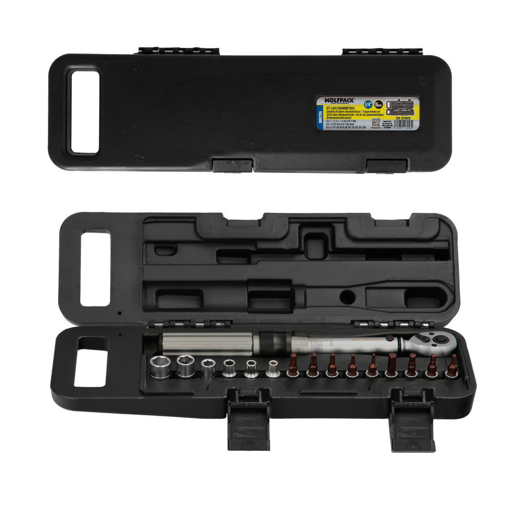 Set Llave Dinamométrica 1/4" con Vasos y Puntas | Par 5–25 Nm | Acero Cromo Vanadio