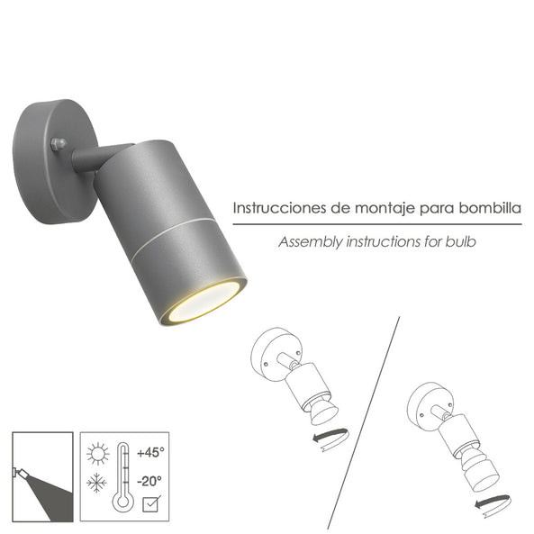 Lámpara Aplique Exterior GU10 IP44 Gris | Orientable | Aluminio Fundido