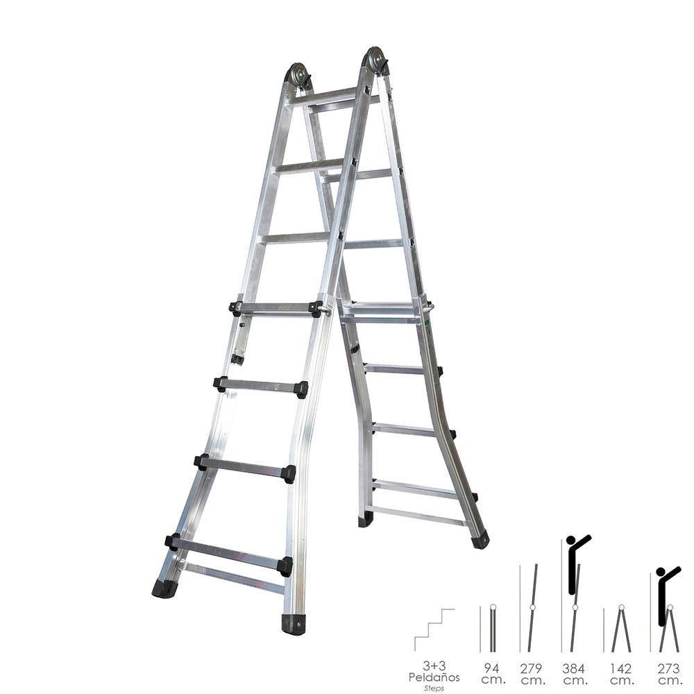 Escalera Telescópica Aluminio 3+3 Peldaños - Perfil 67mm