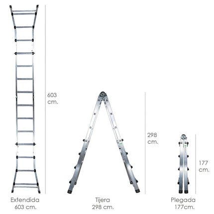 Escalera telescópica de aluminio 6+6 peldaños – Perfil 67 mm