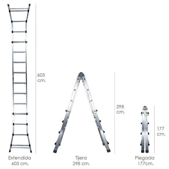 Escalera telescópica de aluminio 6+6 peldaños – Perfil 67 mm
