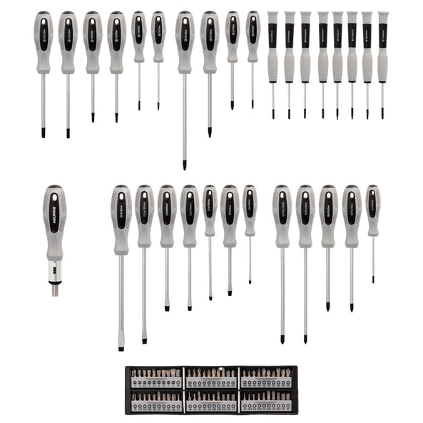 Juego de Destornilladores y Puntas 100 Piezas con Soporte | Acero Cromo Vanadio y Mango Bimaterial