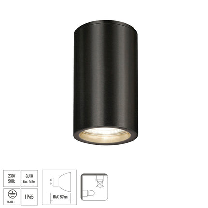 Foco de Techo GU10 IP65 Negro | Lámpara Exterior de Aluminio
