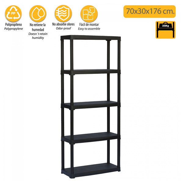 Estantería de Resina 70x30x176 cm Antracita con 5 Baldas Resistentes