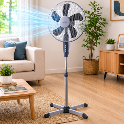 Ventilador de Pie Ø40 cm Blanco y Gris 45W 5 Aspas