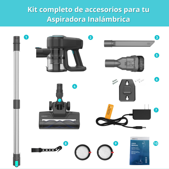 Aspiradora Vertical Sin Cable, Ultraligera 6 en 1 con Filtro HEPA y Cepillo LED