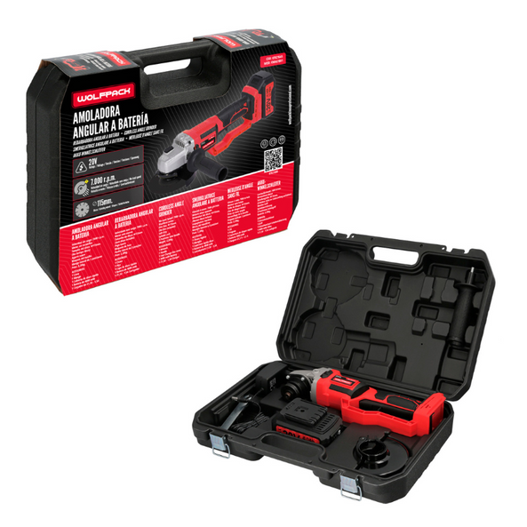 Amoladora Angular a Batería 20V Brushless Ø115mm con Maletín y Batería 4Ah
