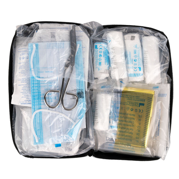 Botiquín de Primeros Auxilios para Coche – Bolsa Negra con 17 Piezas