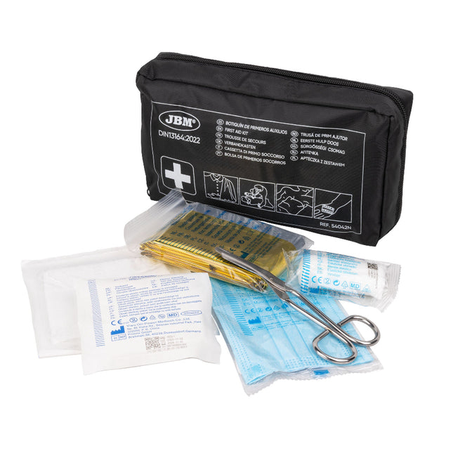 Botiquín de Primeros Auxilios para Coche – Bolsa Negra con 17 Piezas