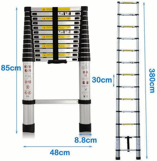 Escalera Telescópica Extensión de Aluminio ,  3, 8M,  Cap. Máxima 150KG