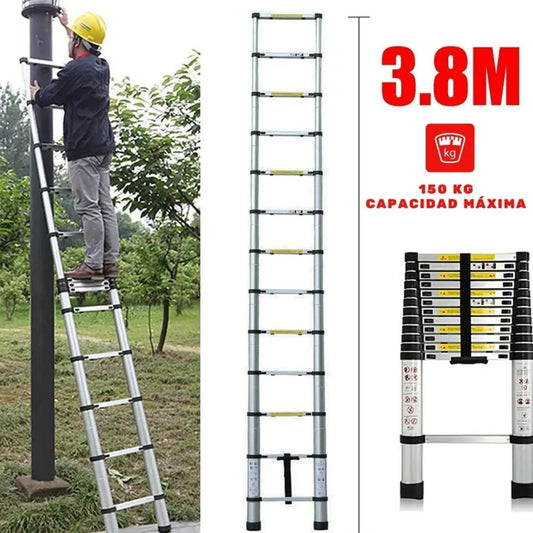 Escalera Telescópica Extensión de Aluminio ,  3, 8M,  Cap. Máxima 150KG