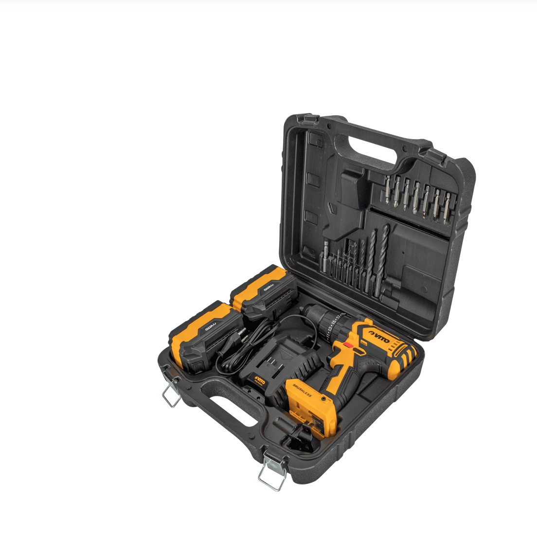 Taladro Atornillador Percutor Brushless 20V – 2 Baterías 4.0Ah + Kit 17 Piezas